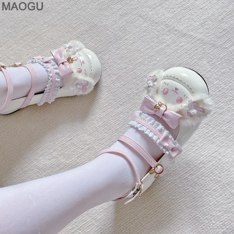 Cute Sweet Lolita Shoes for Women Japanese Style Bowknot Round Toe Mary Jane Shoes Lovely Low-heel Pumps Size35-40 Zapatos Mujer view 4