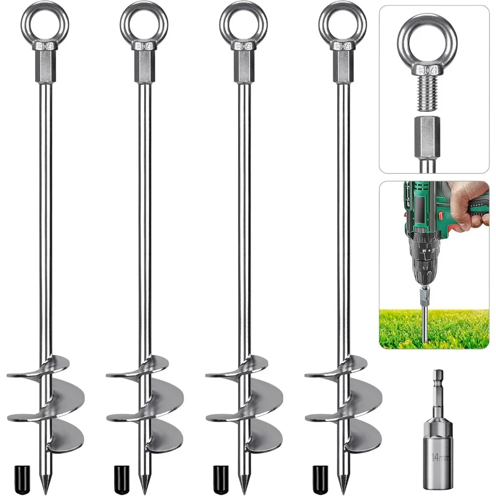 

30'' Heavy Duty Steel Ground Anchors, 12mm Solid with 3" Spiral Blade, Fully Welded for Mobile Home, Shed, Trampoline - 4 Pack