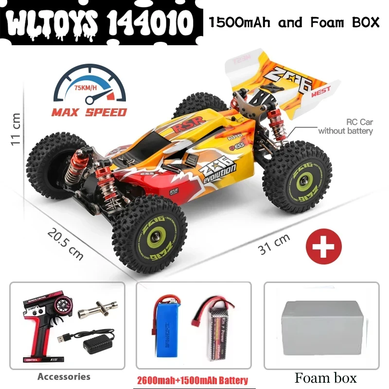 

WLtoys 144010 V8 RC Car Бесщеточный 1:14 75 км/ч Высокоскоростной металлический 4WD Drive Внедорожный 2,4G Передатчик 1/14 RC Racing Car VS 124007