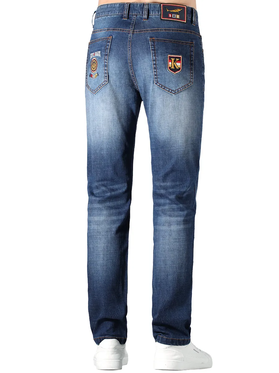 

Summer 2025 Men's Loose Straight Leg Jeans Thin Embroidered Bruce ark Large Size Casual Faion Urban Multi ket Zipper