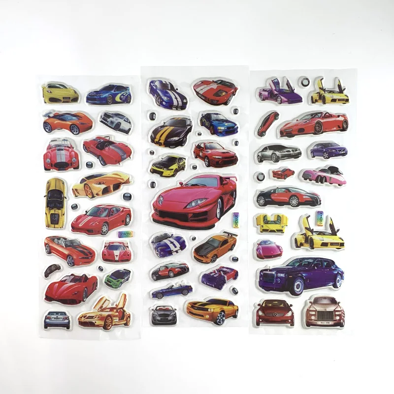 12 Sheets/Set Various Transportation Truck Cartoon Cars Bubble Sticker for Children Boys Scrapbook Stickers Educational Toys