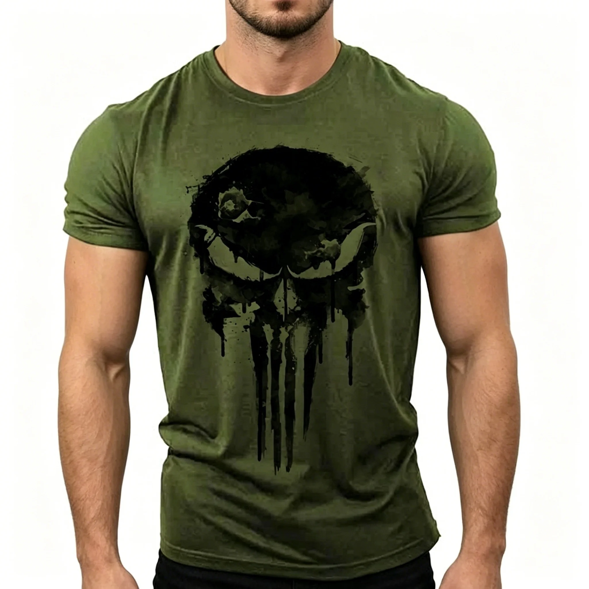 Men's Fashion Skull Print Crew Neck Short-sleeve T-shirt Casual Daily Wear Summer Comfortable Top