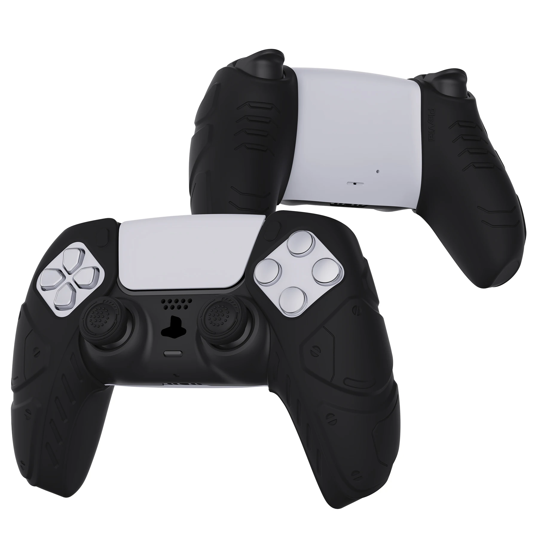 PS5 컨트롤러용 PlayVital 보호 커버, 부드러운 실리콘 케이스 그립 고무 스킨(썸스틱 캡 포함)