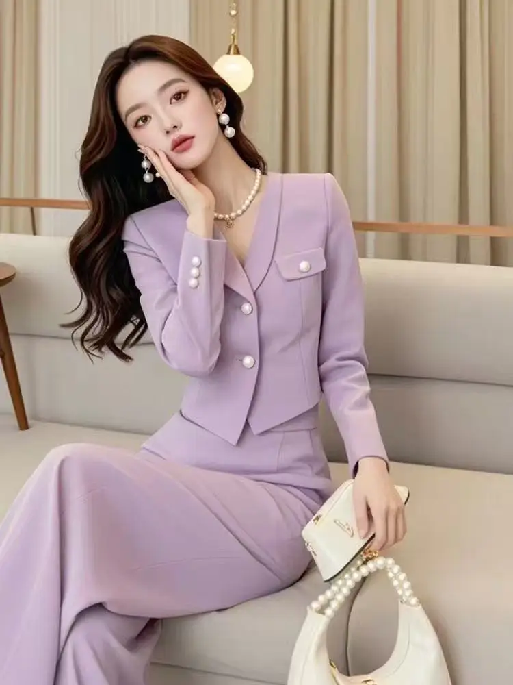 

Осень и зима, новый светский темпераментный женский костюм, модный маленький топ в стиле ароматов + широкие брюки, комплект из двух предметов