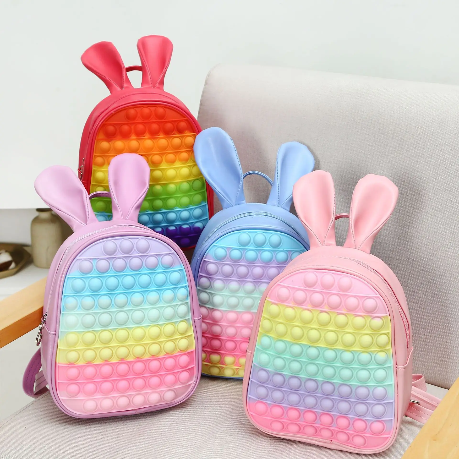 Pop Its Children Silicone PU Cute Rabbit Ears Backpacks New Princess Girls Lovely Fashion Small School Bags Hot