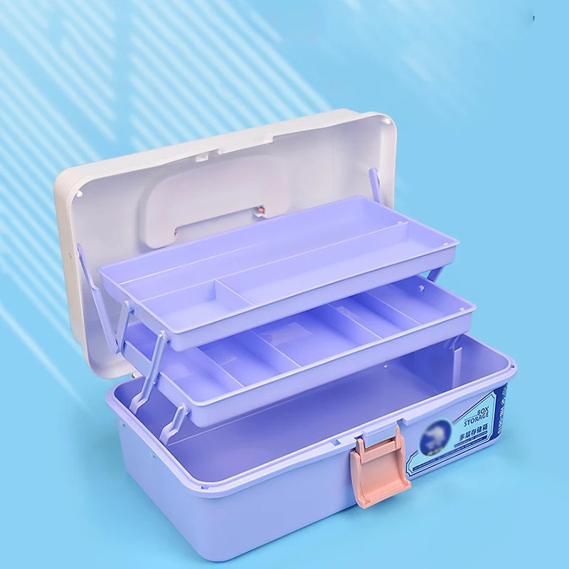 Multi-functional Portable Handled Plastic Art Supply Craft Storage Tool Box Container Case with Two Trays