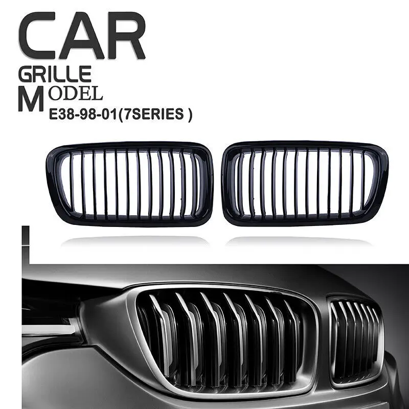 Gloss Black Car Front Bumper Kidney Grill Grilles Replacement For BMW E38 740i 740iL 750iL 4DR 1995-2001 Radiator Kidney Grille