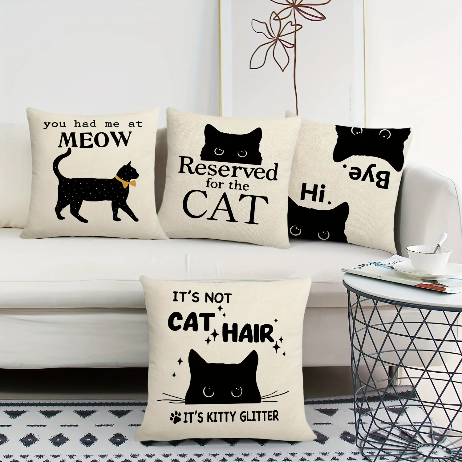 4pcs Cat Throw Pillowcases Throw Pillowcase Square Cushion Pillowcase Decoration for Sofa Bed Set of 4 Without Pillow Insert