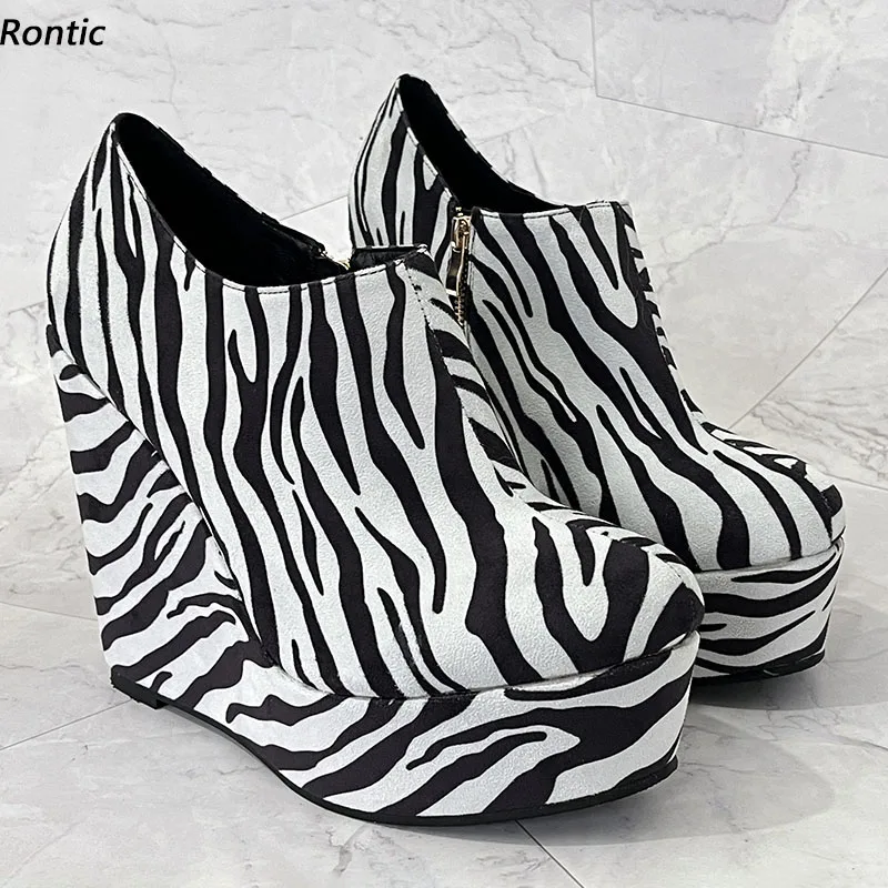 

Rontic High Quality Women Platform Pumps Sexy Wedges Heels Round Toe Pretty Zebra Casual Shoes Ladies US Plus Size 5-20