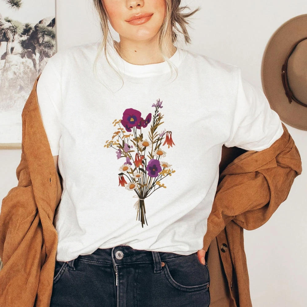 

Cotton T-Shirt Women Y2k Clothes Graphic Tee Casual Comfort Fit Top Streetwear Style Fashionable Soft Material Lady Floral Charm