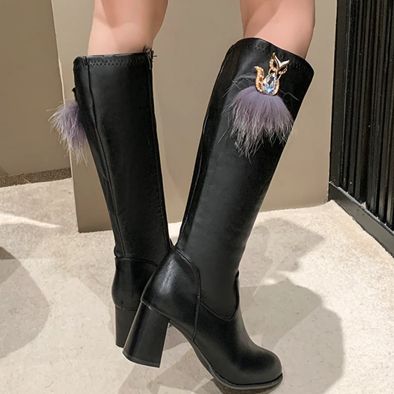 Botas hasta la rodilla para Mujer, zapatos de tacón alto con punta estrecha, elegantes, a la moda, para fiesta, invierno, 2024