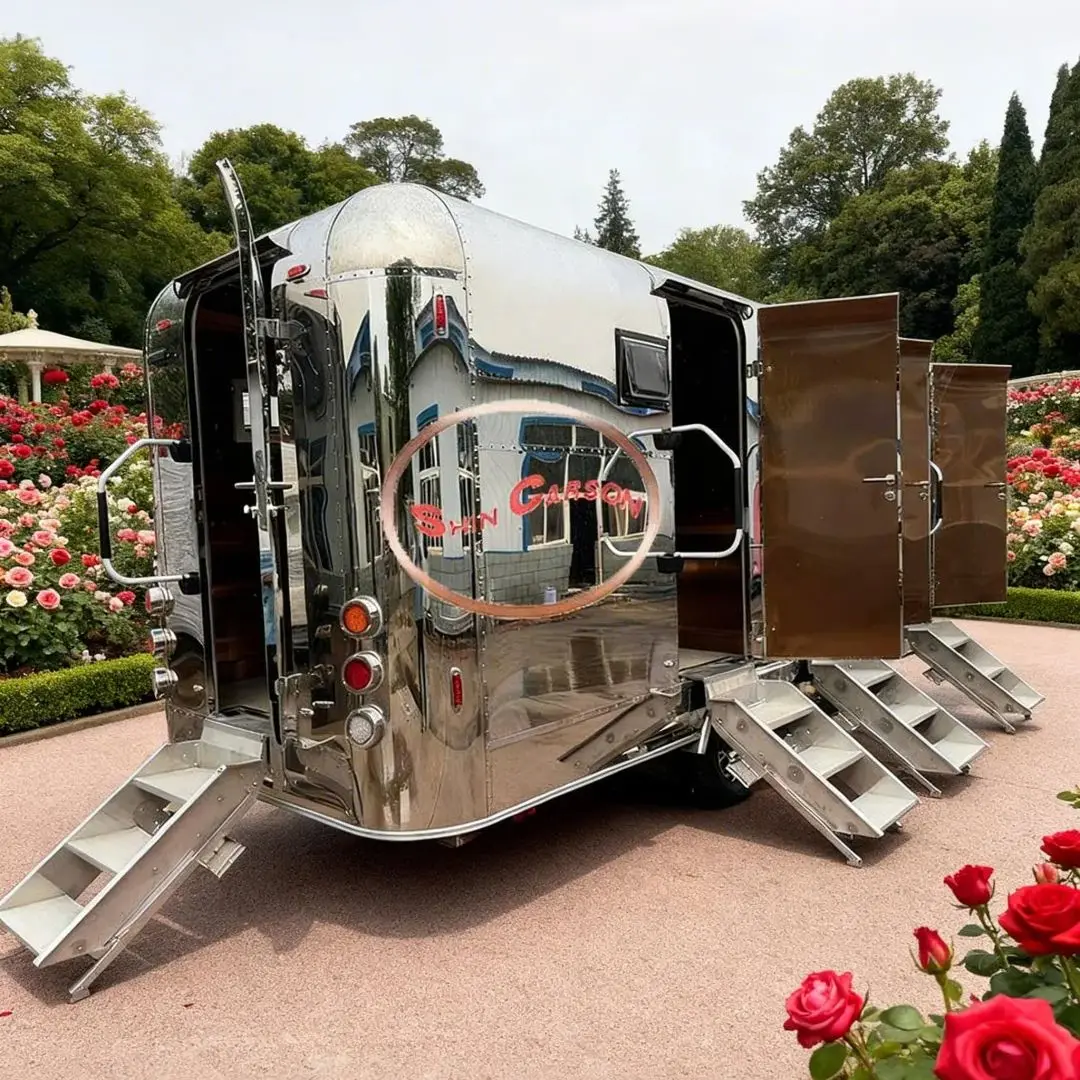 High-Capacity Towed Outdoor Mobile Restroom Trailer with Flush Toilet Vent for Camping Weddings Emergencies