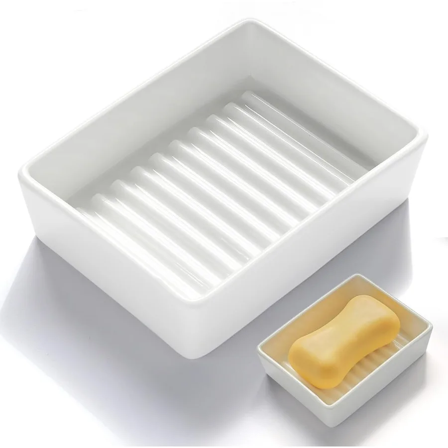 

Минималистичная керамическая мыльница Белая мыльница с более различными гребнями Декоративная подставка для мыла Многоцелевой держатель для мыла для бара