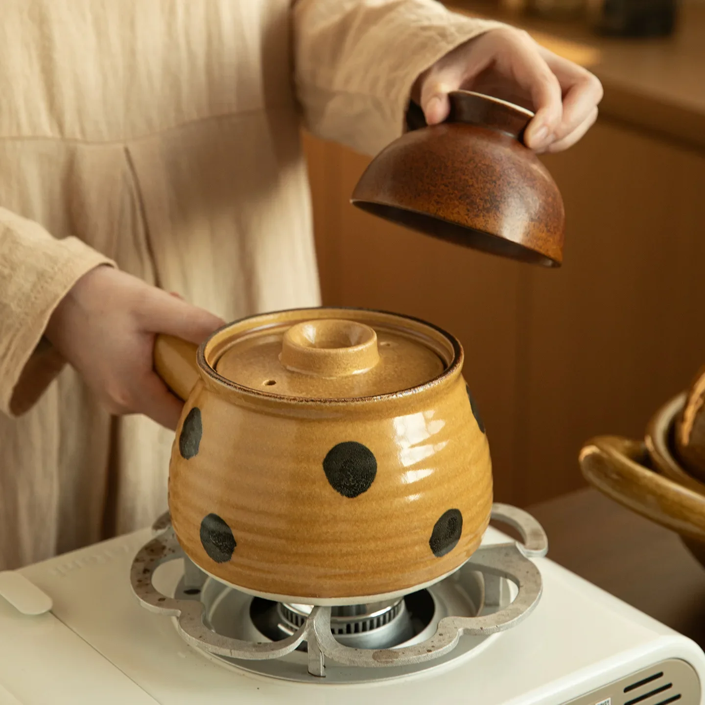 DSA retro polka dot earth pot household side casserole porridge soup complementary food pot gas stove milk pot