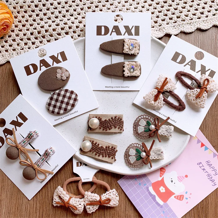 

Kids Hair Clips Set 1 Pair Brown Embroidered Flower Side Clips for Girls Baby Barrettes