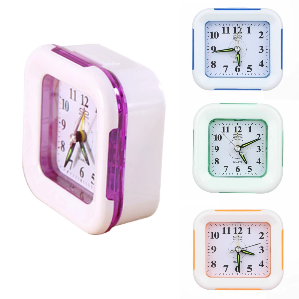 Square Quartz Alarm Clock Compact Travel Portable Clocks No Tick Snooze Silent Bedside Alarm Clock Student Wake Up Supplies