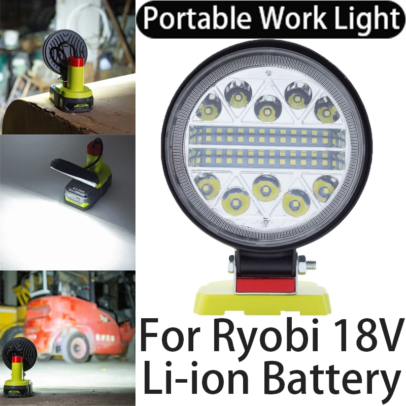 New portable LED work light round headlight For RYOBI 18V Li-ion battery flashlight portable lantern outdoor emergency light