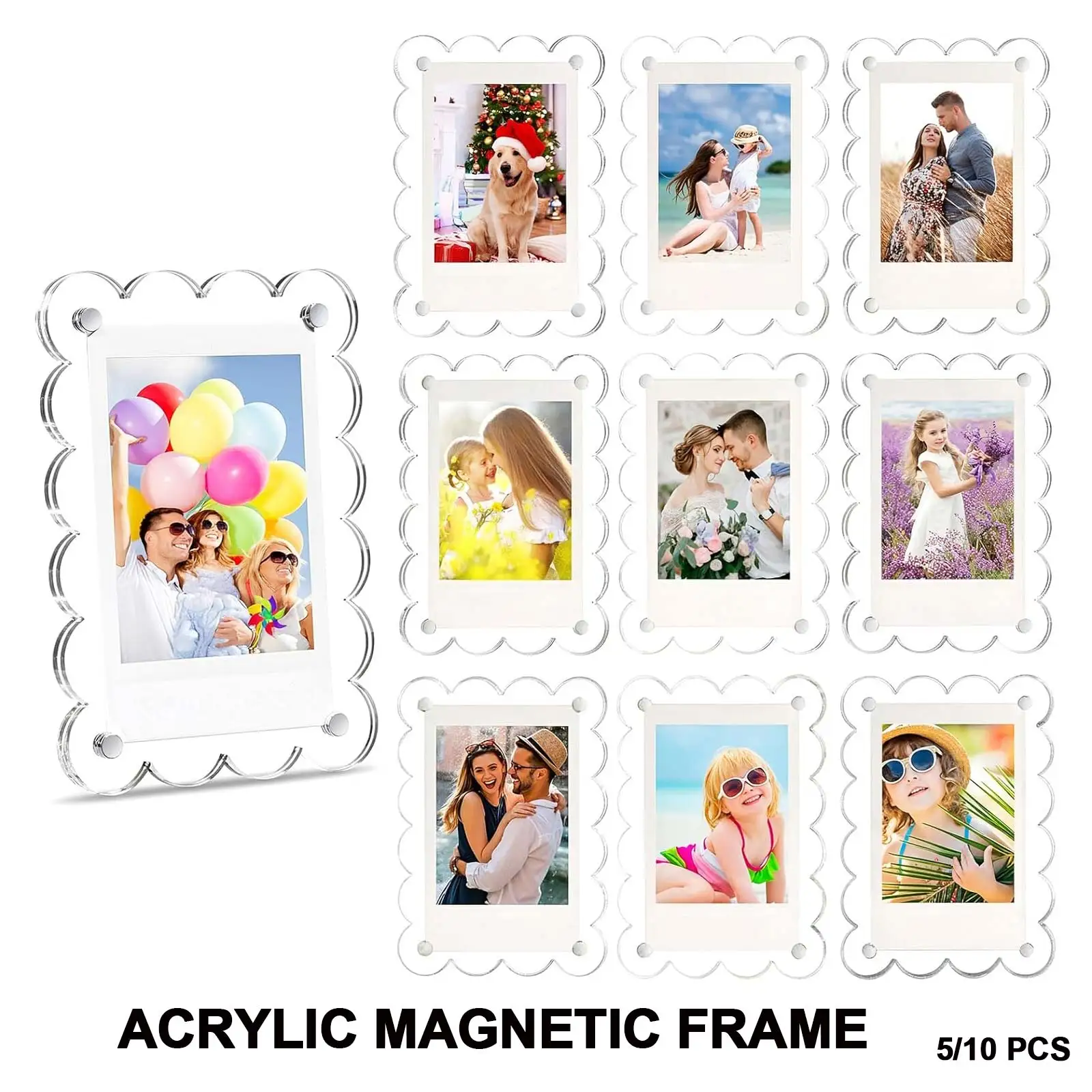 5/10Pcs 6.5x9.5cm Scalloped Edge Acrylic Magnetic Photo Frame 0.4cm Double Sided Clear Magnet Holder For Mini Photocard Hom