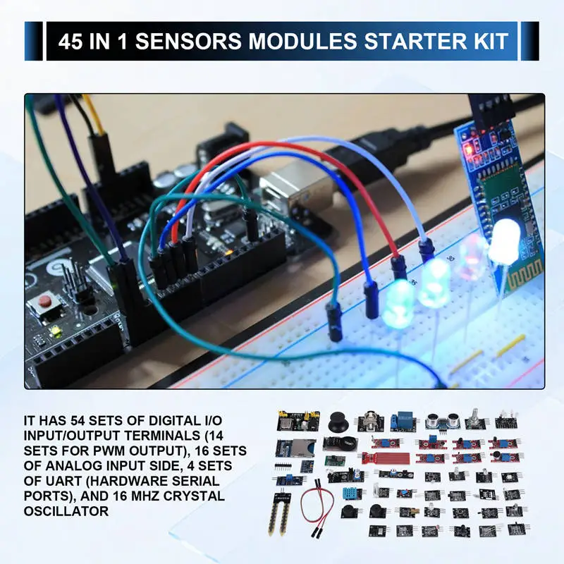 Modul Sensor Starter Kit, papan Kit Sensor 45 In 1 untuk Arduino UNO R3 MEGA2560