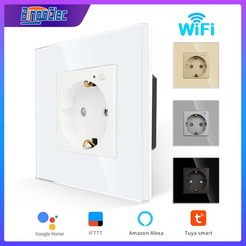 Wifi Socket EU Standard Smart Outlets Wall Socket 16A 100V-240V USB Type C White Black Gloden Crystal Glass Panel for Smart Home