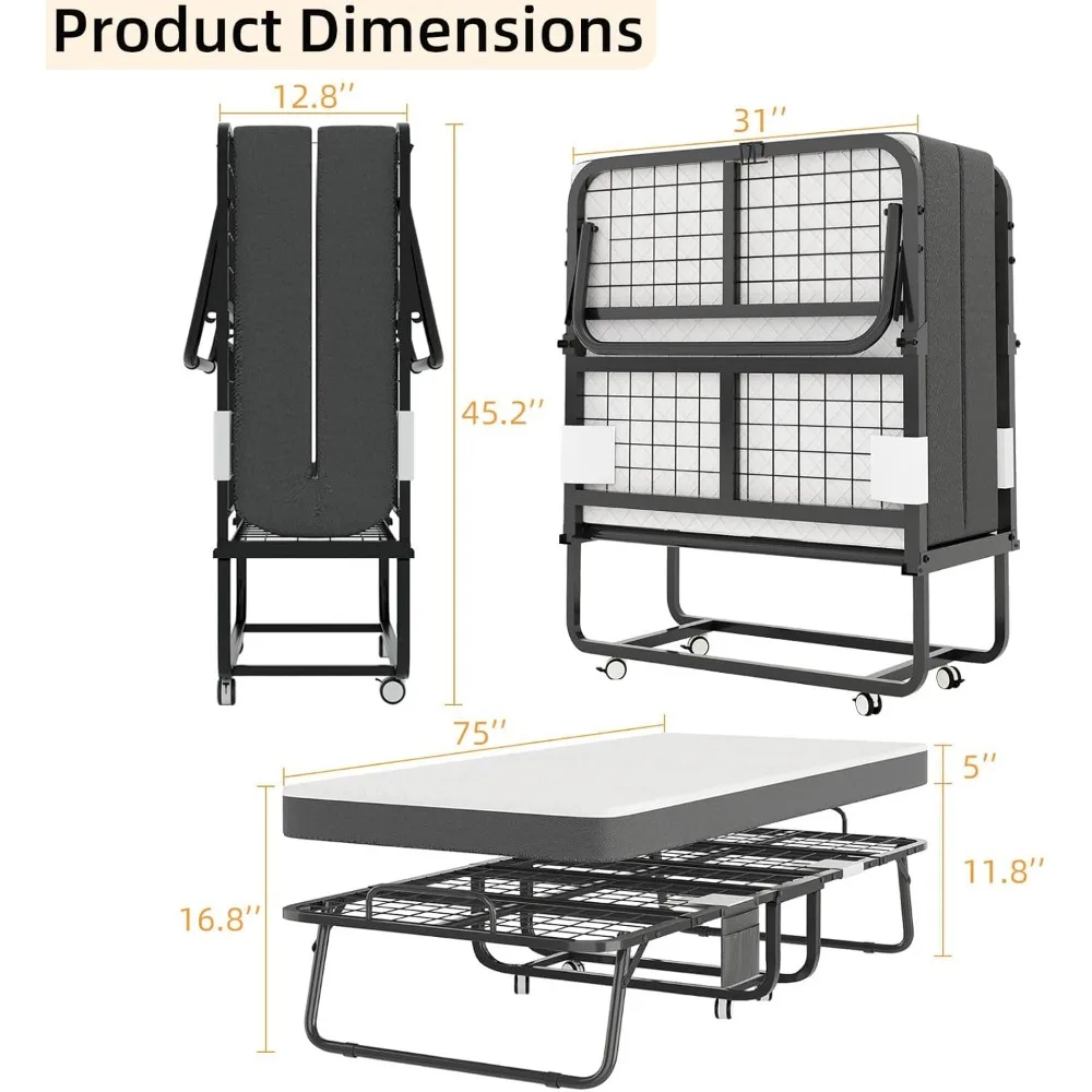مرتبة سرير قابلة للطي للبالغين ، سرير قابل للطي قابل للطي ، سرير يوم محمول للضيوف ، 5 "موفر للمساحة ، 75 × 32"