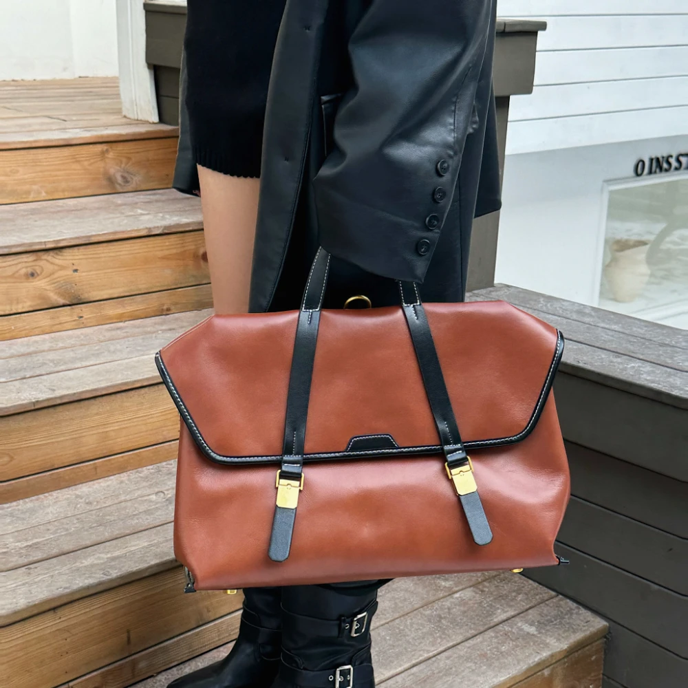 Motingsome Frist Layer Cowskin Bag Woman Handbag and Backpack Retro School Style Lady Tote Lady Luxury Thick Genuine Leather Bag