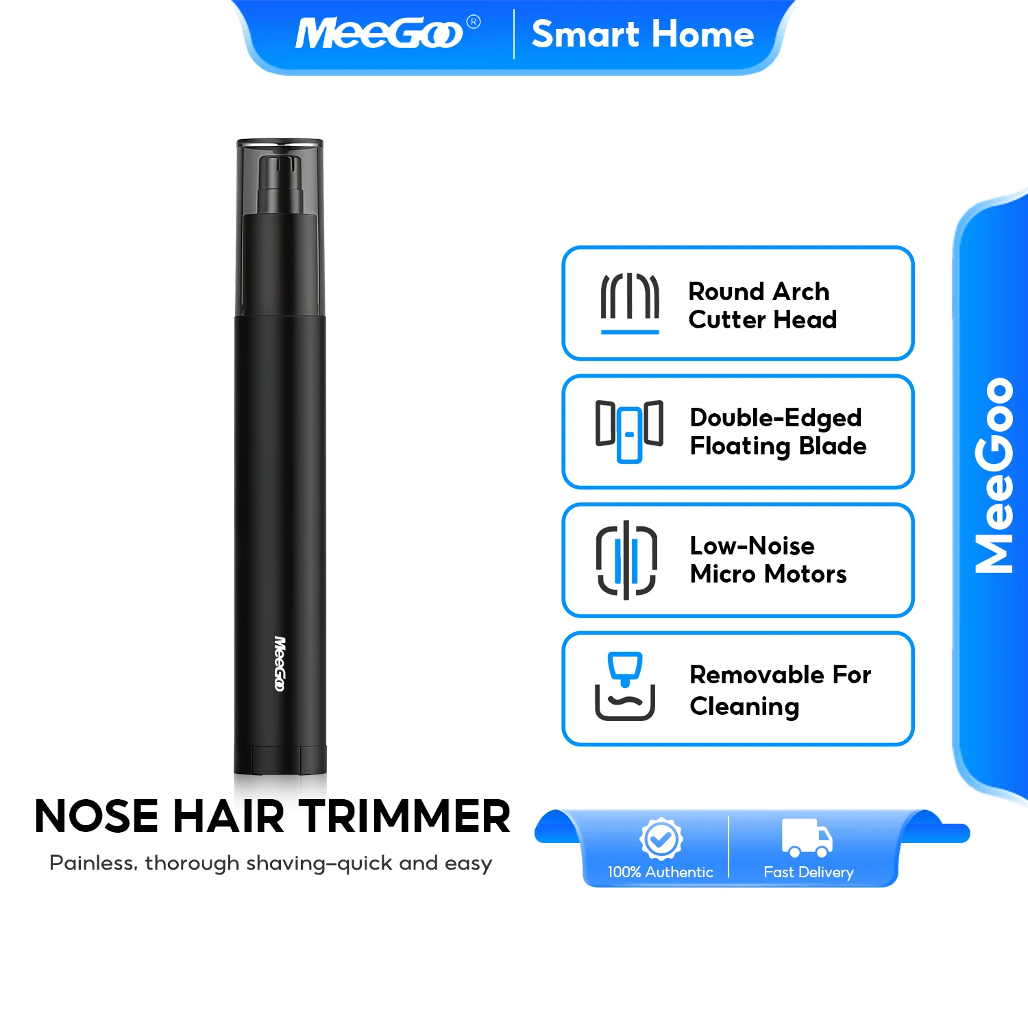MeeGoo HC-522 Electric Nose Hair Trimmer, 360° Floating Blade, 7000RPM, 24g Portable, AA Battery, IPX5 Washable