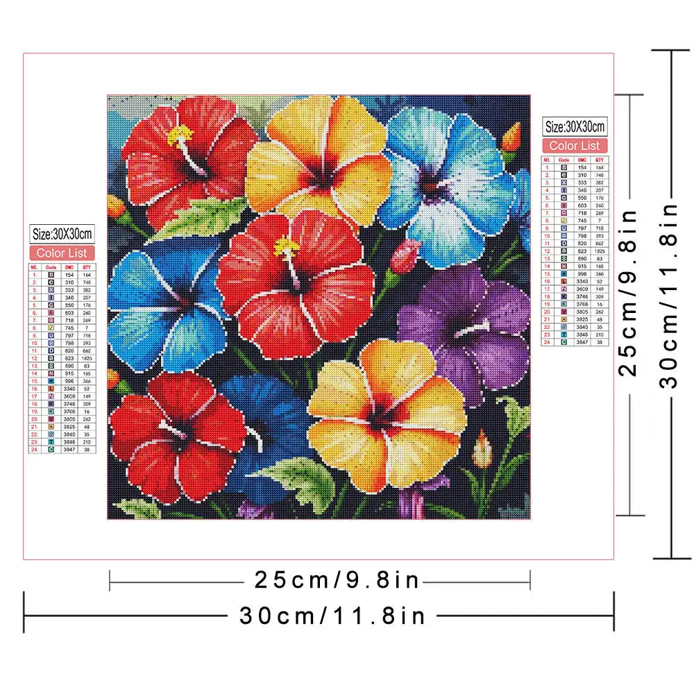 5D DIY Diamond Painting Colorful Hibiscus Floral Full Round Diamond Embroidery Kits Picture of Rhinestone Wall Art Craft Decor