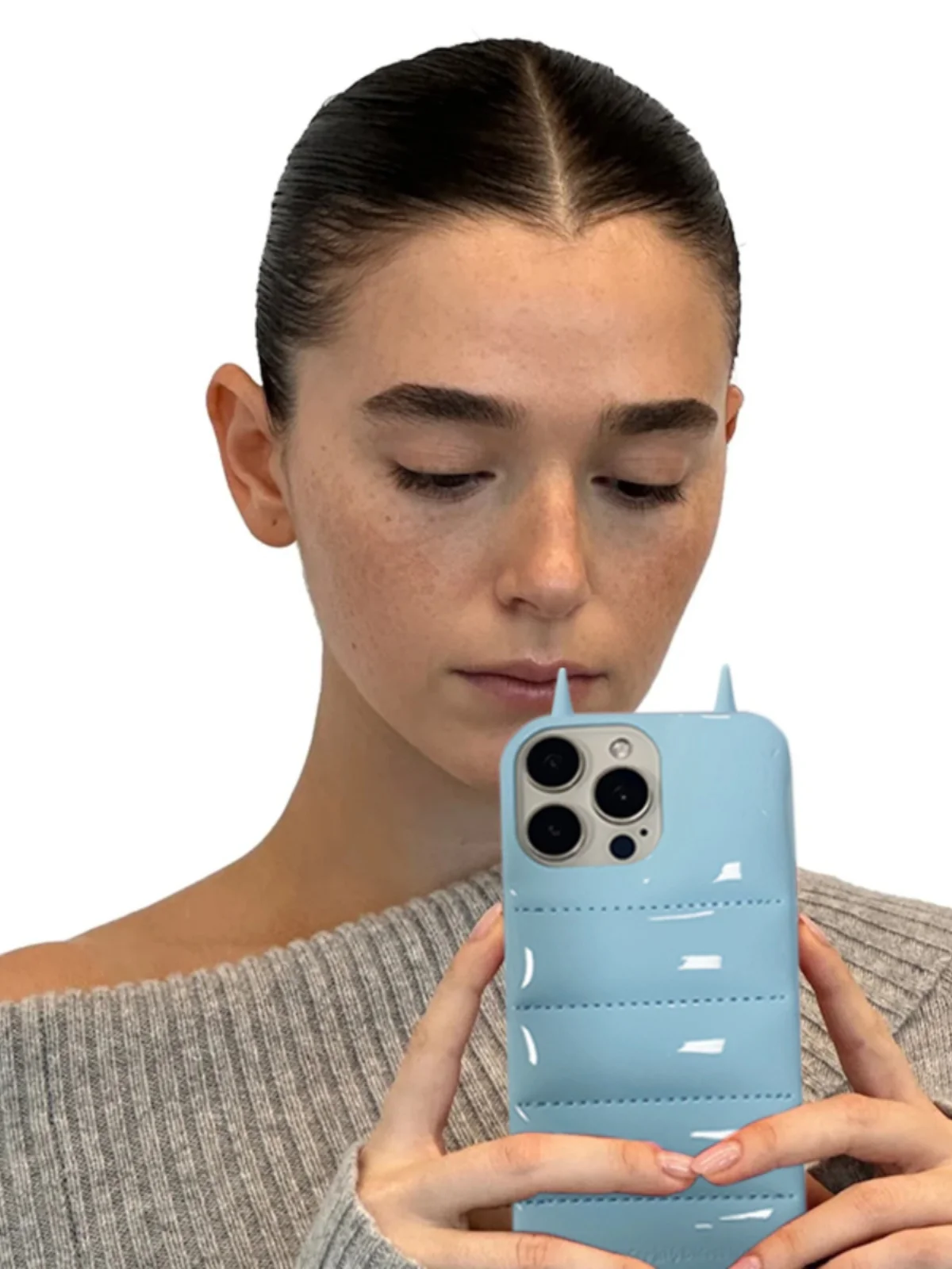 

Light Blue Small Devil Horn Phone Case for iPhone 15 pro Max Soap Bread 17 Fashion Trend 16 pro Anti-Fall 14 Set