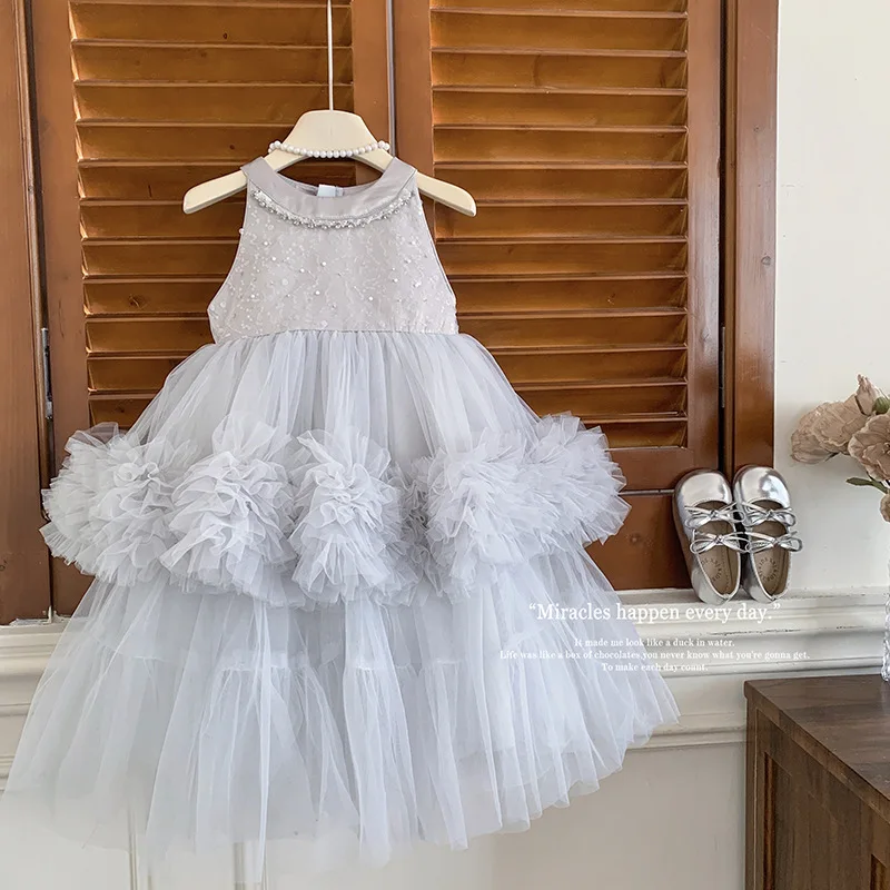 Girls Korean Loose Fit Tulle Princess Dress – Summer Casual Mesh Gown for Toddlers, Versatile Party Wear