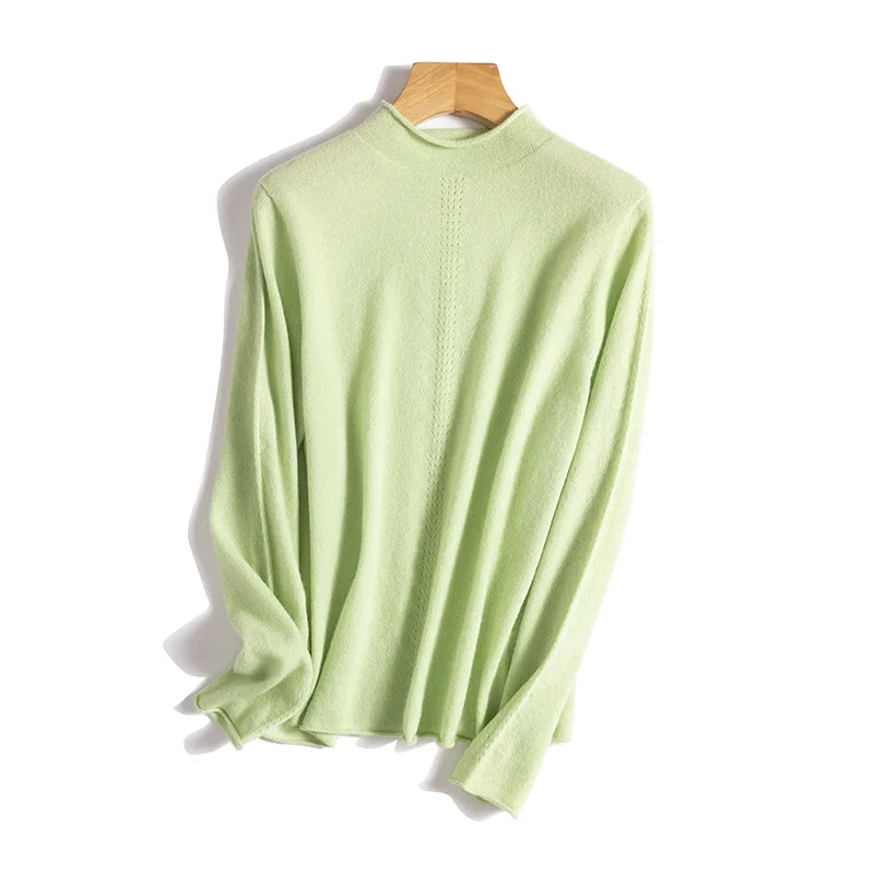 Winsleter - Elegancki sweter damski ze 100% kaszmiru, długi rękaw, golf, gładki, podstawowy, casualowy, cienki sweter dzianinowy, jesień 2025 T58333CC