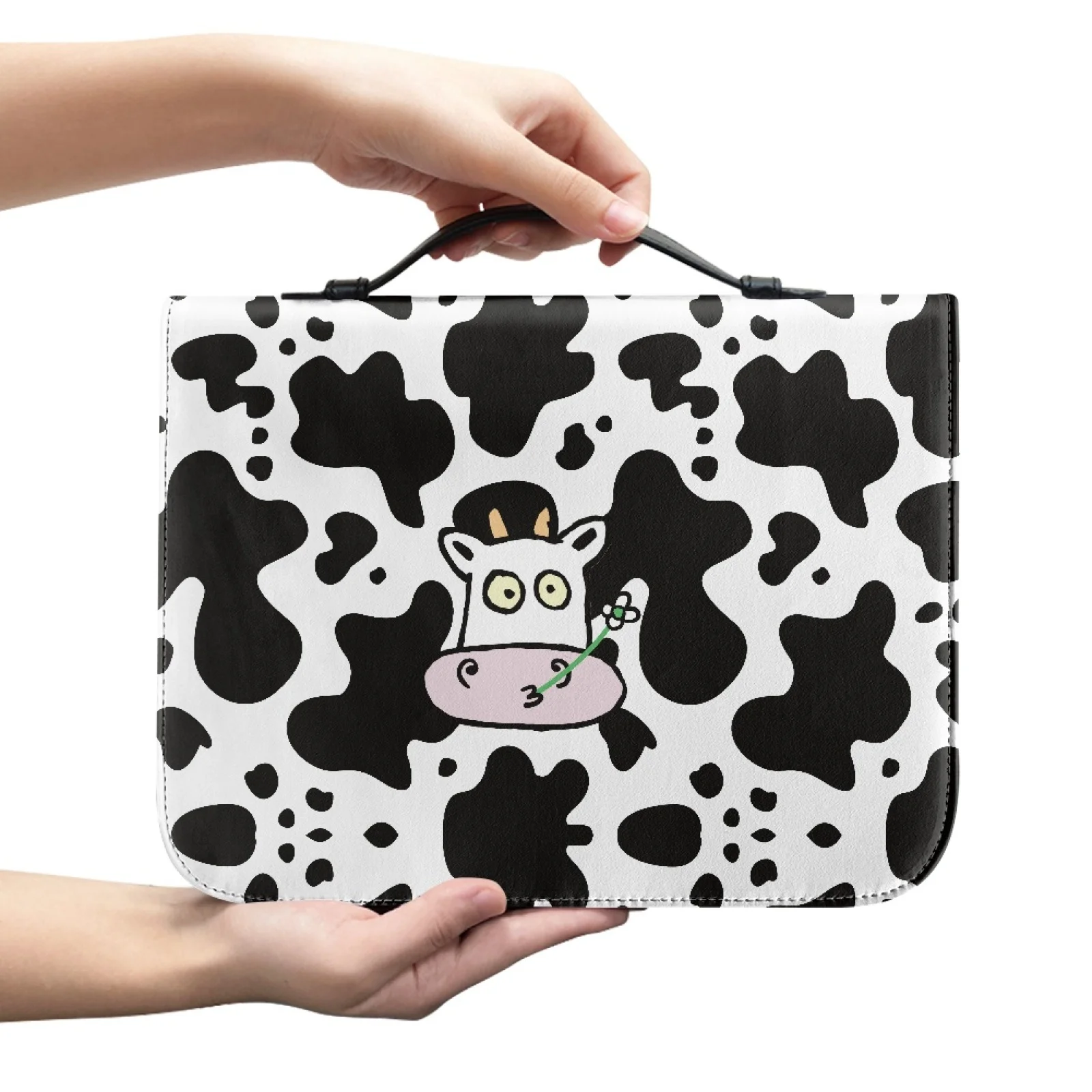 PENSTROLL Cow Texture Pattern New Arrival Zipper Pocket Book Carrier Bag for Church PU Leather Carrying Book Bible Case