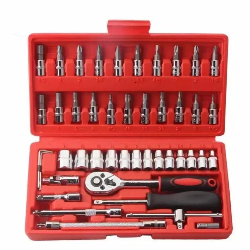 46Pcs Ratchet Wrench Set Kit Sleeve for Car Motorcycle Bicycle Repair Tools Combination Repair Wrench Socket Spanner Screwdriver