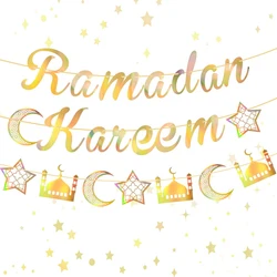 Ramadan Kareem Paper Banner Garland Gold Eid Mubarak Moon Star Hanging Ornaments Islamic Muslim Decoration for Home Party Supply