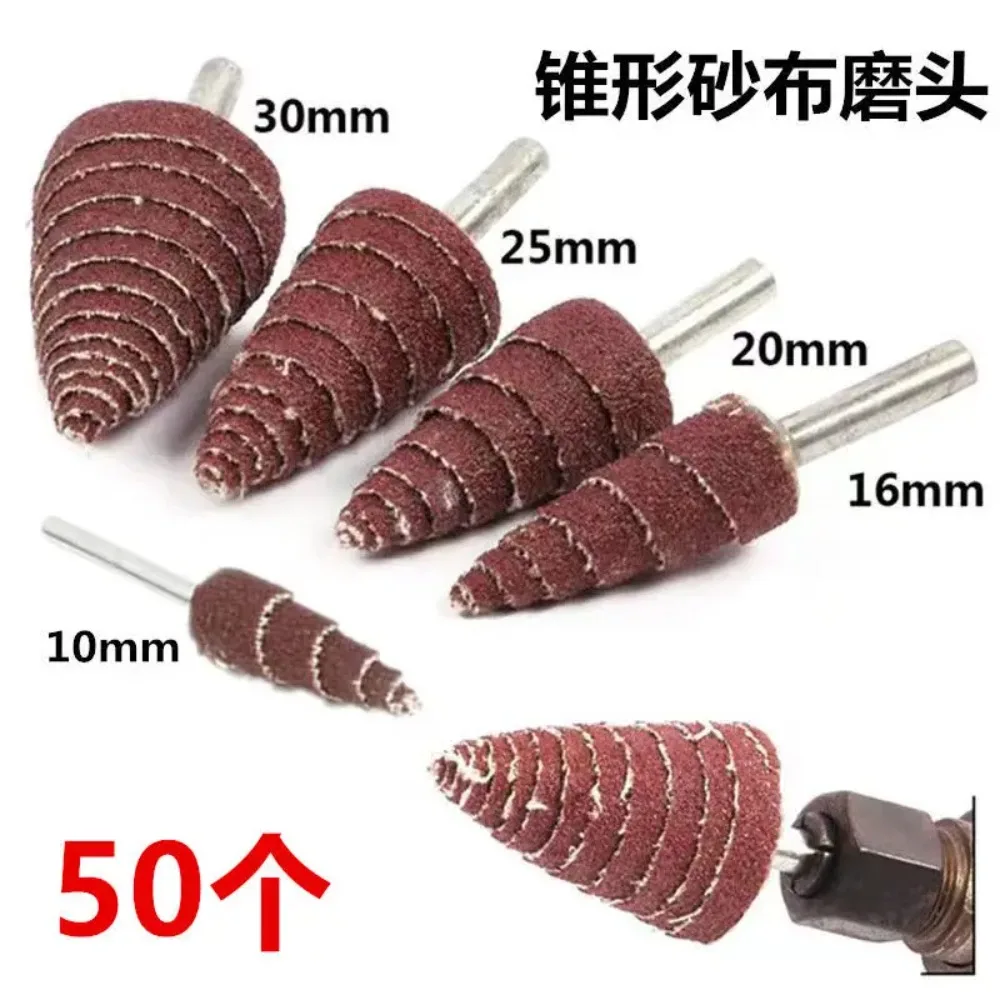 50Pcs Sandpaper Flap Cone 6mm Shank Grinding Head for Drill Dremel Accessories 80-600 Grit Coarse to Fine Finish