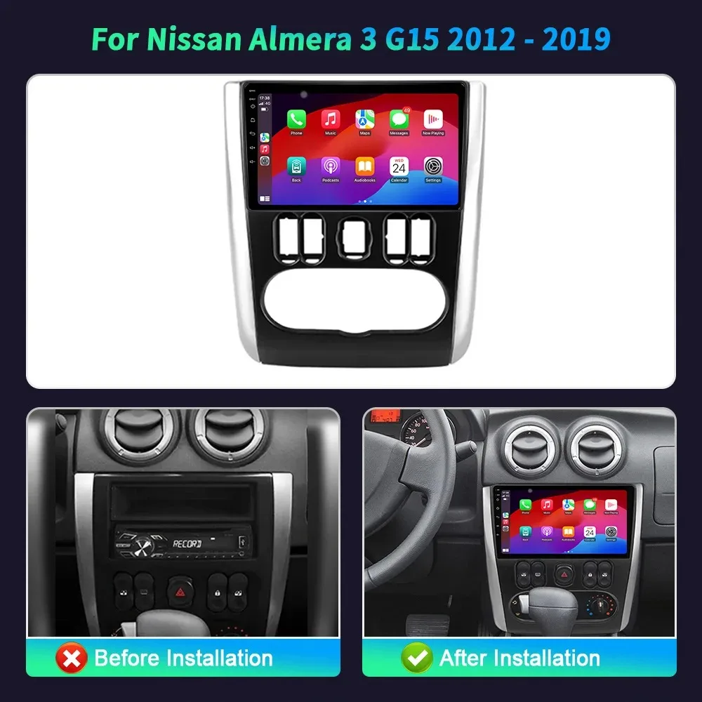 Android 14 для Nissan Almera 3 G15 2012-2019 Автомобильный радиоприемник Мультимедийный видеоплеер Навигация 4G GPS BT Carplay Сенсорный экран Стерео