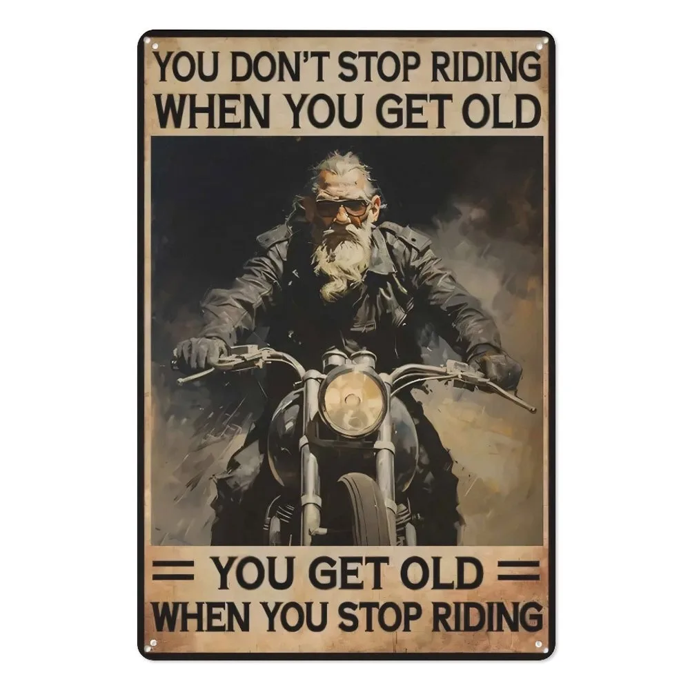 Vintage Motorcycle Rider Metal Wall Art Sign with Inspirational Quote -Weatherproof Tinplate, Pre-Drilled for Easy Hanging