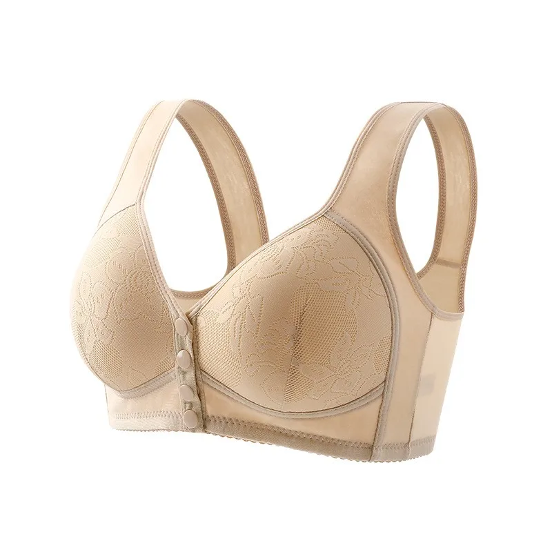 حمالة صدر كبيرة الحجم بفتحة أمامية متقاطعة وكأس ثابتة للنساء في منتصف العمر بدون دعم حلقة فولاذية