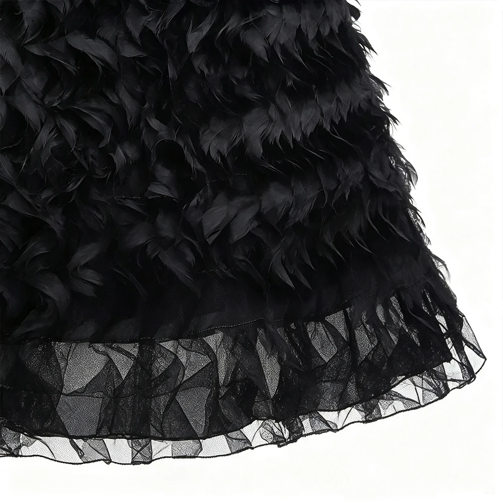 Schwarzes Hexenkostüm für Mädchen, gerüschtes Tüllkleid mit Umhang, langärmeliges gotisches Abendkleid für Kinder, Halloween, Karneval, Geburtstagsfeier – Detail 5