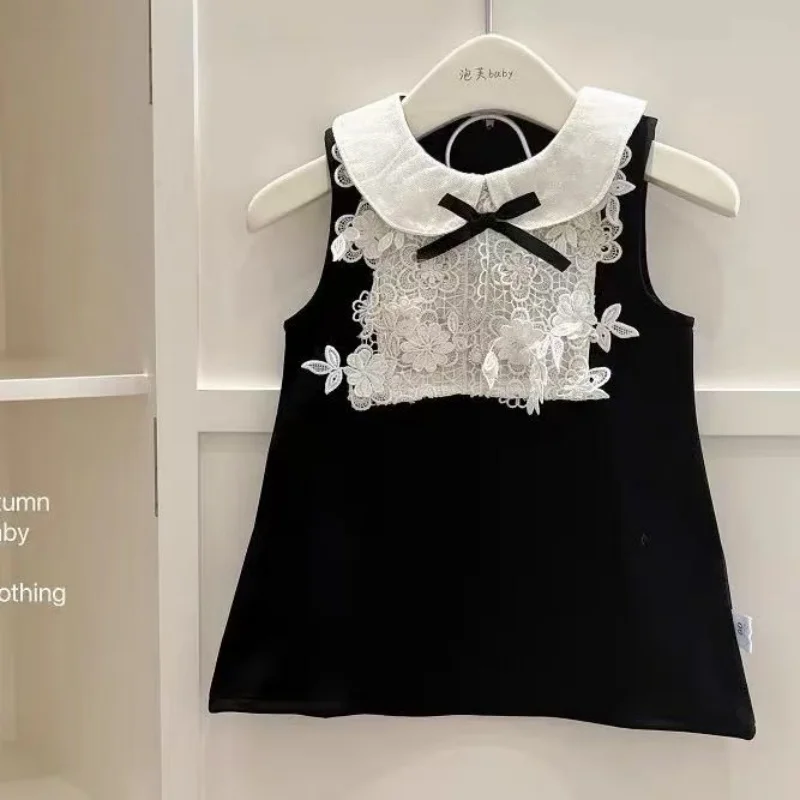 New Arrival Baby Girl Sheer Lace Splice Tank Dress Fashion Kids Stylish A-line Skirt
