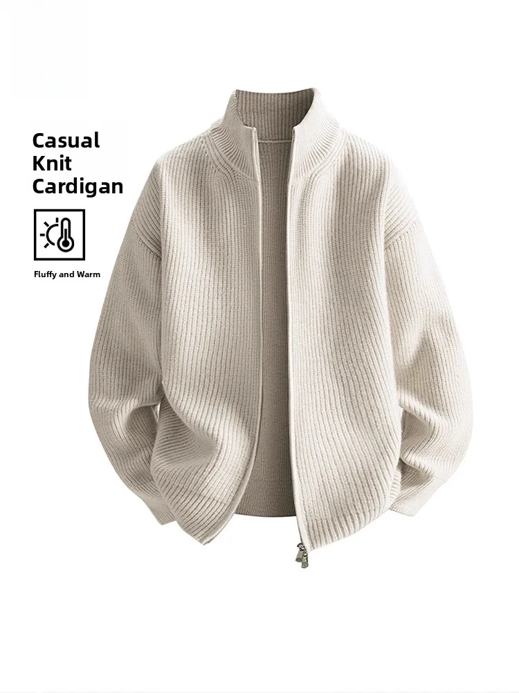 

Мужской вязаный кардиган-свитер, однотонный, весенний, новый, свободный крой, повседневная верхняя одежда на молнии, комфортный и теплый, Netie