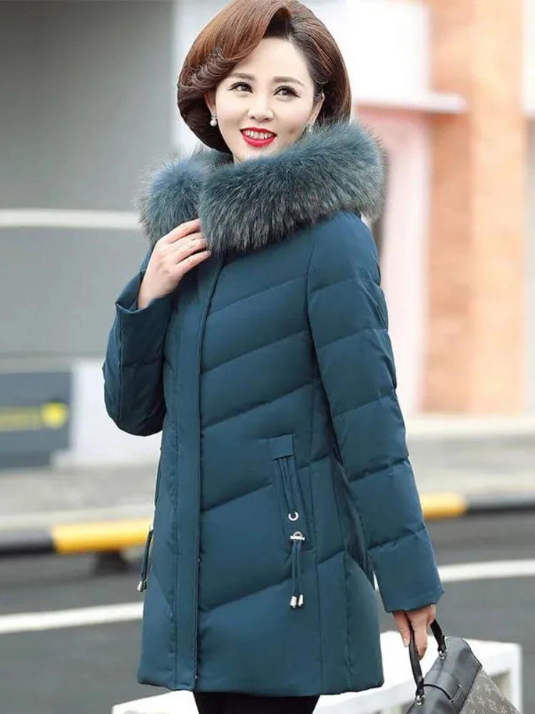 2023 Winter Coat With Fur Collar Elderly Cotton Padded Jacket Womens Thicken Cotton Padded Jacket Hooded Parka