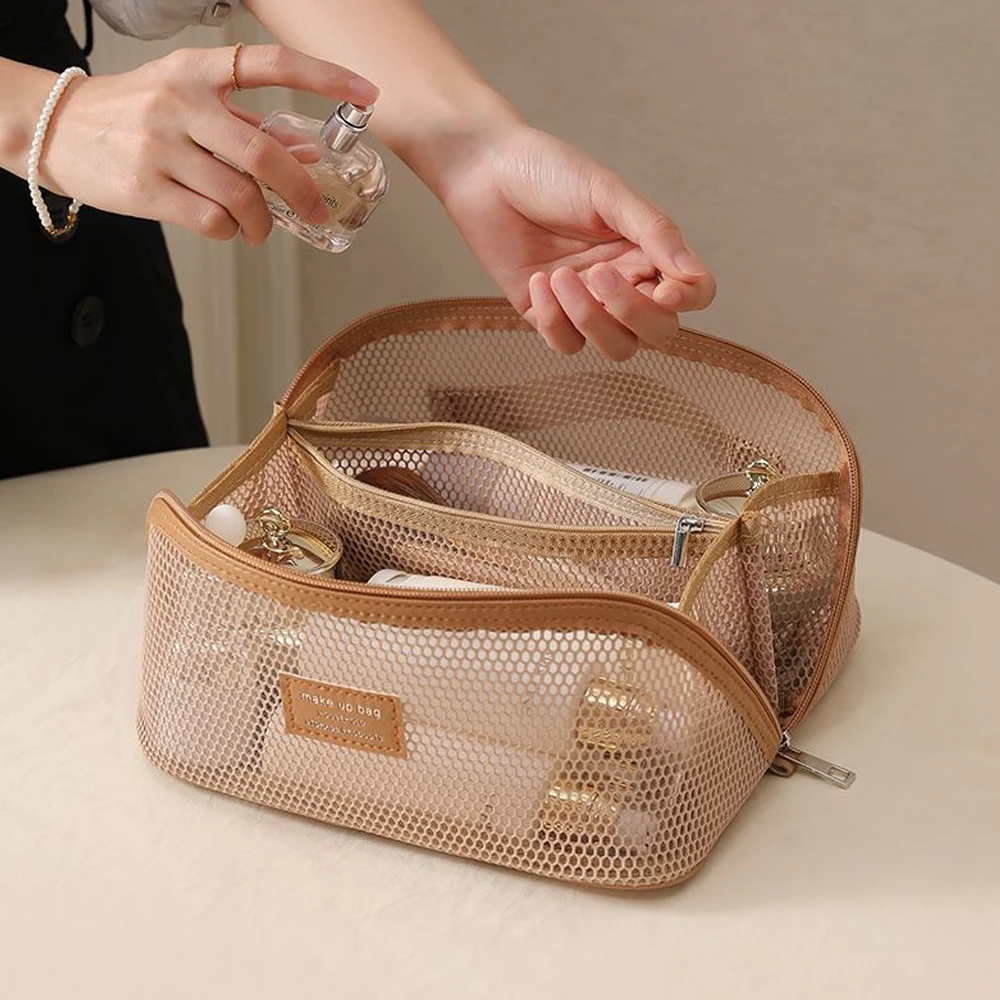 Netz-Kosmetiktasche für Damen, Große Reise-Kosmetik-Aufbewahrungstasche, Tragbare Toilettentasche – Detail 3