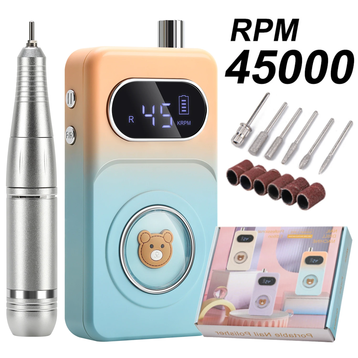 DianaBeauty 45000RPM Electric Nail Drill Machine Professional Nail Gel Polisher Low Noise Rechargeable Nail Files Manicure