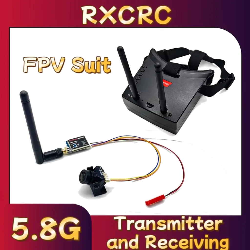 RXCRC 5.8G 600mW TS5823 VTX Transmitter FPV1500TVL Starlight Camera and 3inch Goggles Suit for RC FPV Range Fixed-wing Drones