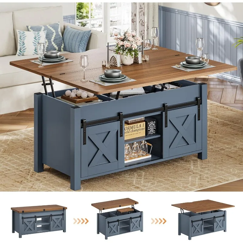 

Top Coffee Table, 4 in 1 Multi-Function Convertible Coffee Tables with Storage and Hidden Compartment, Farmhouse Cof