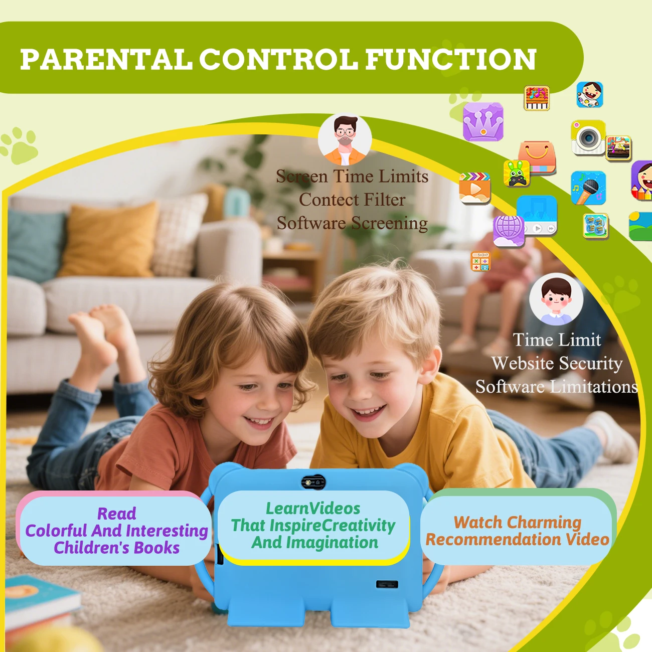 7 Inch Kid Tablet Android12 2GB RAM 32GB ROM,256G Expand,WiFi,3000mAh,Dual Camera, Children's Gift Kids Software,Blue/Red