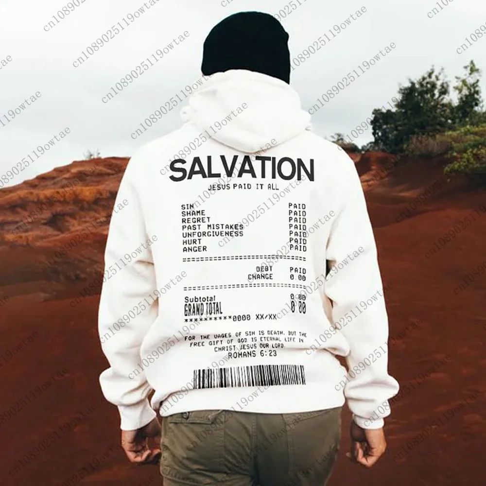 Jesus Paid It All Salvation Receipt Print Graphic Streetwear Hoodie Oversized Hoodie Causal Unisex Sweatshirt For Adult&Kid