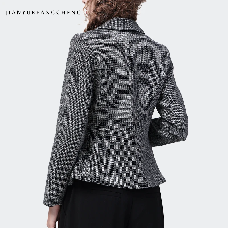 Chaqueta de lana gris para mujer, traje elegante con cuello, Chaqueta corta adelgazante para otoño e invierno, abrigo de trabajo a la moda para