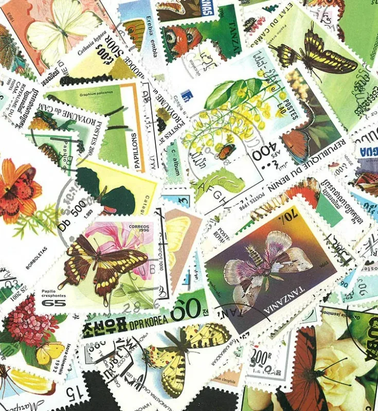 250 PCS/Lot,Topic Butterfly & Insects, Different Post Stamps from Word, Used with Post Mark, Real Original